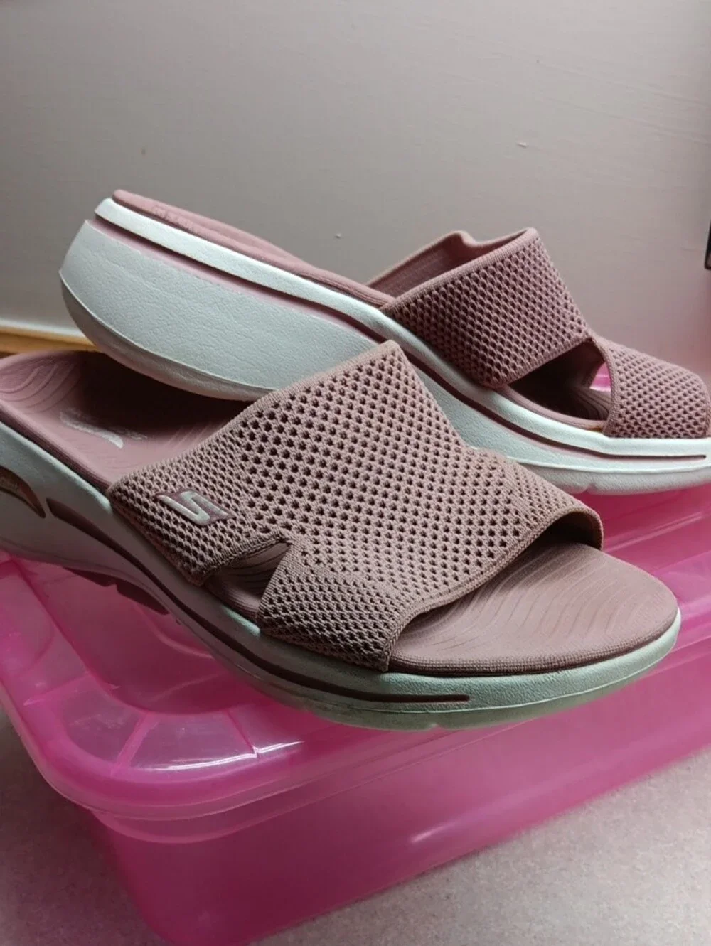 Comfort Knit Slide Sandals in Mauve Blush